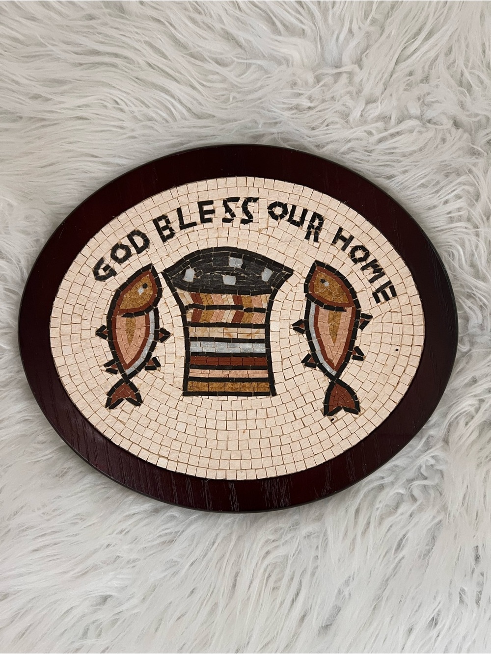 God Bless Our Home Mosaic Wall Plaque - Brown and Cream